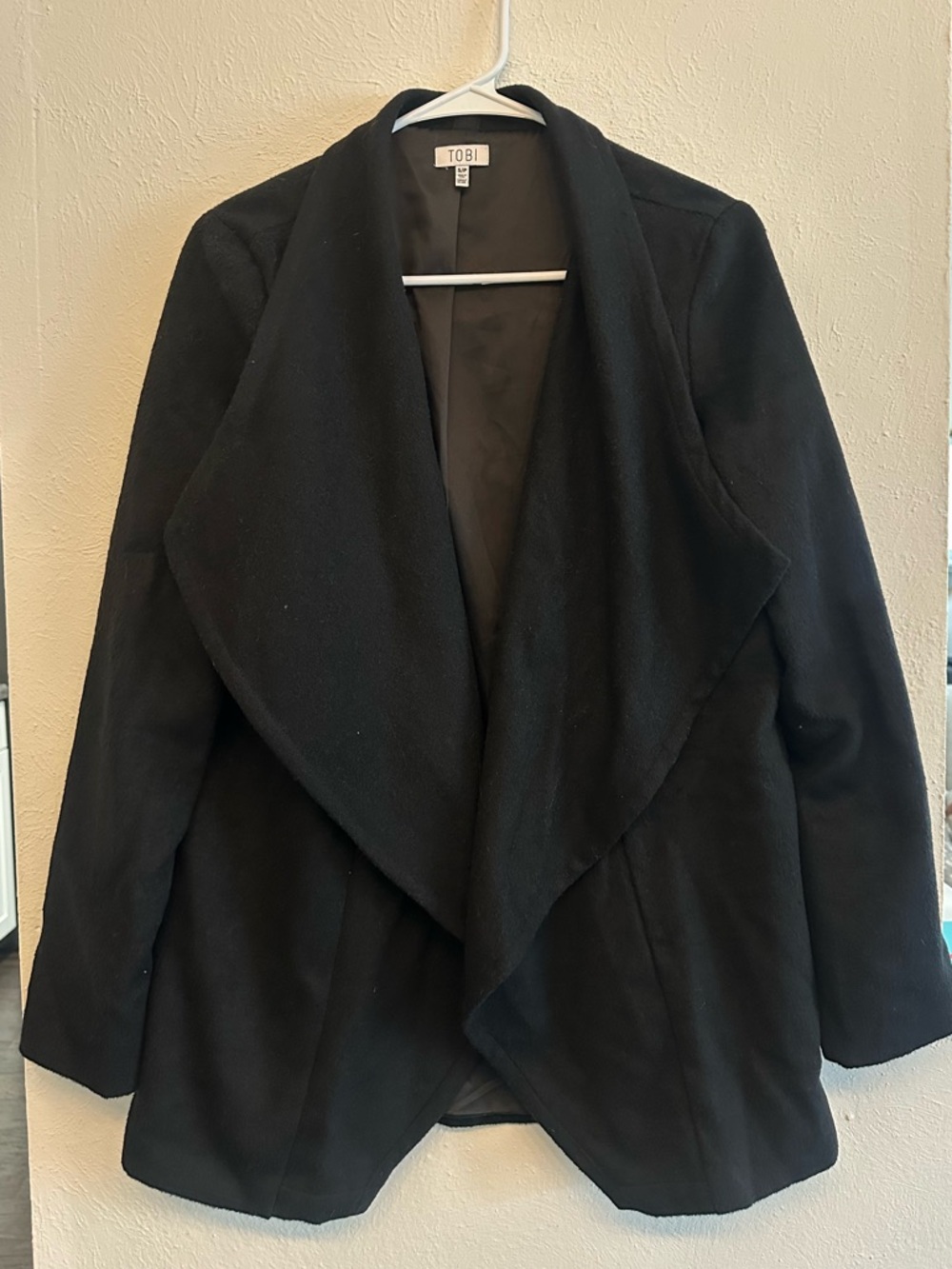 Tobi Black Open Front Draped Blazer